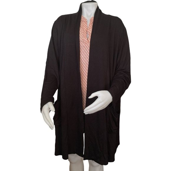 Women’s Dusters Plus Size 1X BY Design Light Duster Cardigan With Pockets Black - Picture 2 of 12